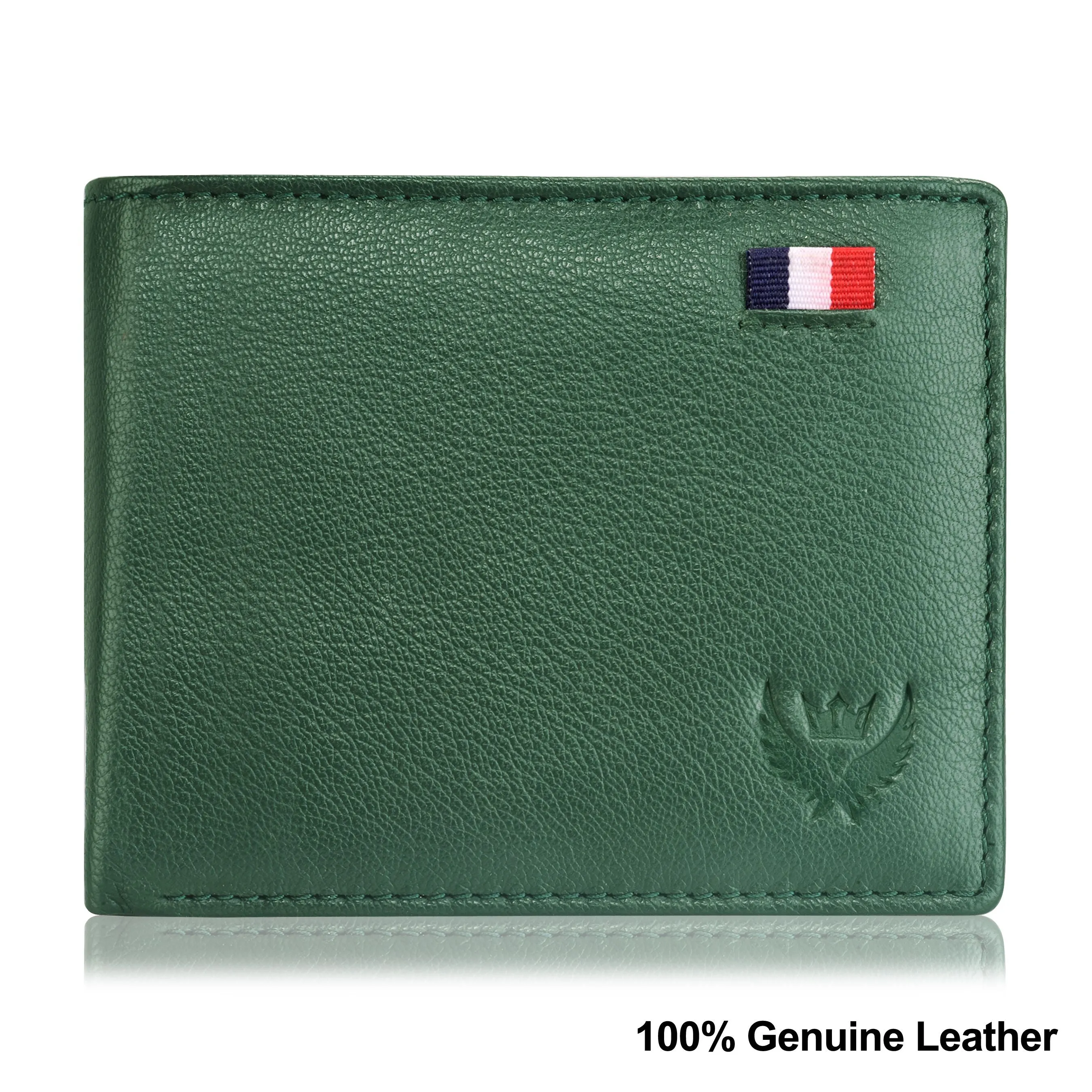 India Forest Green Genuine Leather RFID Protected Large Capacity Wallet for Men