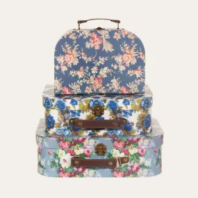 Keepsake Trunks Suitcase set of 3 - Blue Delphine Vintage Rose