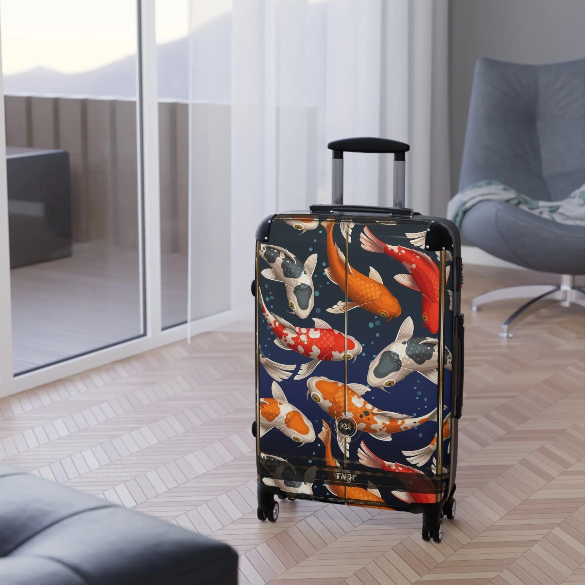 Koi Fish Print Suitcase Carry-on Suitcase Fish Print Luggage Good Vibes Hard Shell Suitcase | D20018B