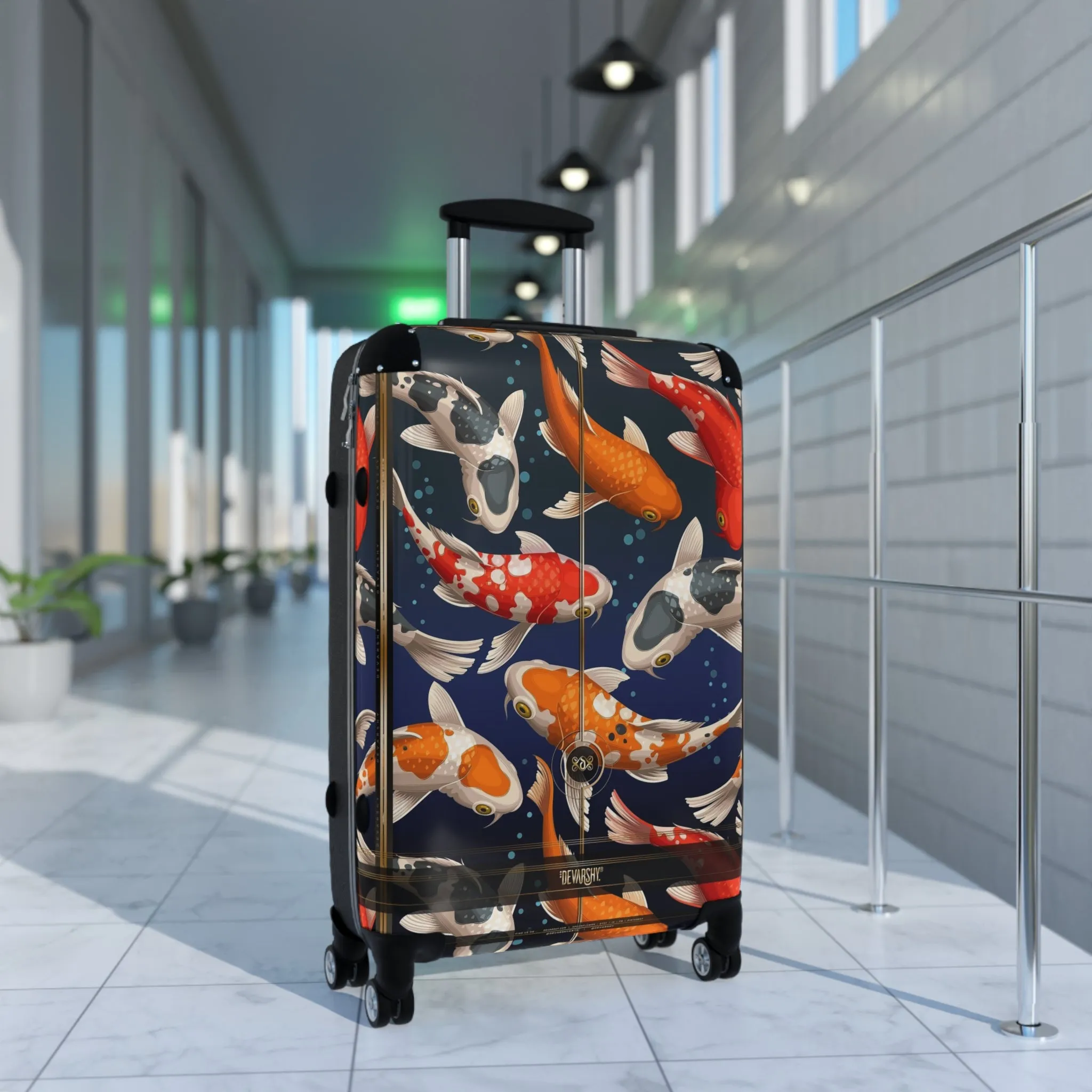 Koi Fish Print Suitcase Carry-on Suitcase Fish Print Luggage Good Vibes Hard Shell Suitcase | D20018B