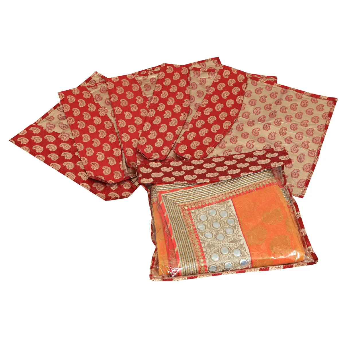 Kuber Industries 10 Piece Satin Saree Cover Set, Golden (VAKU187)