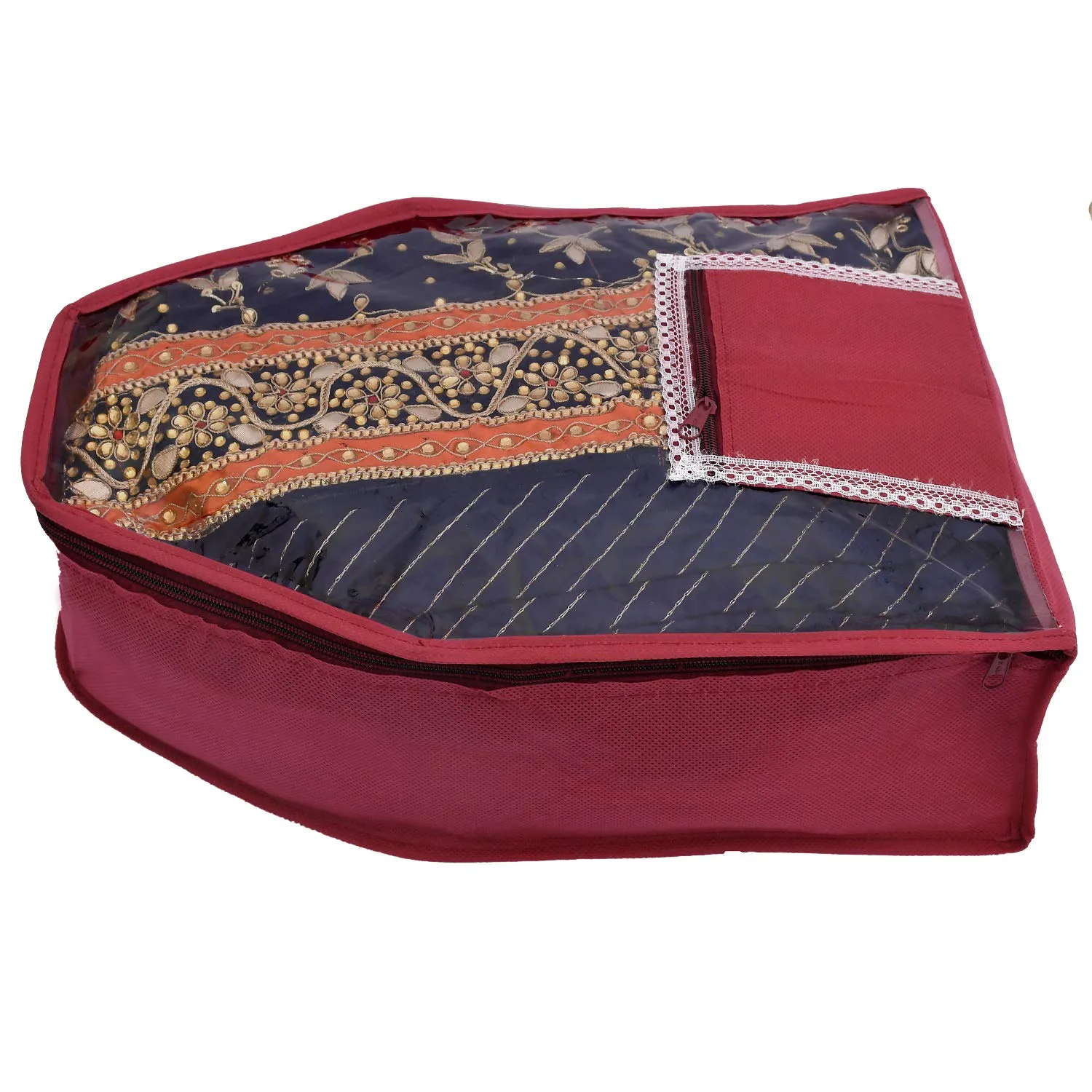 Kuber Industries 12 Piece Non Woven Blouse Cover with Front Transparent Window with Attached Pocket Set (Maroon)