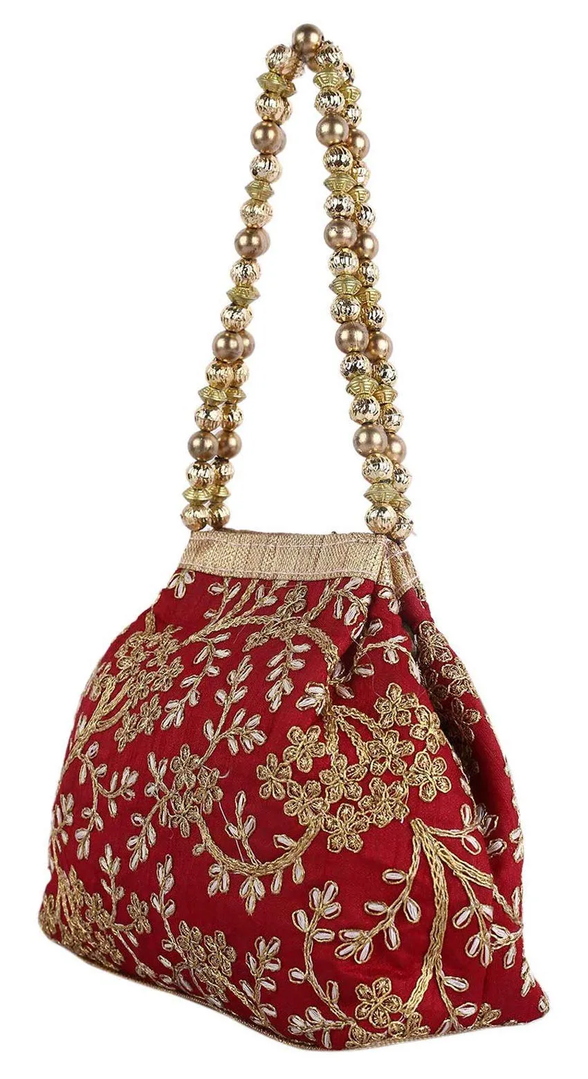 Kuber Industries 2 Pieces Polyester Embroidered Woman Potli Bag, Maroon - CTKTC031389