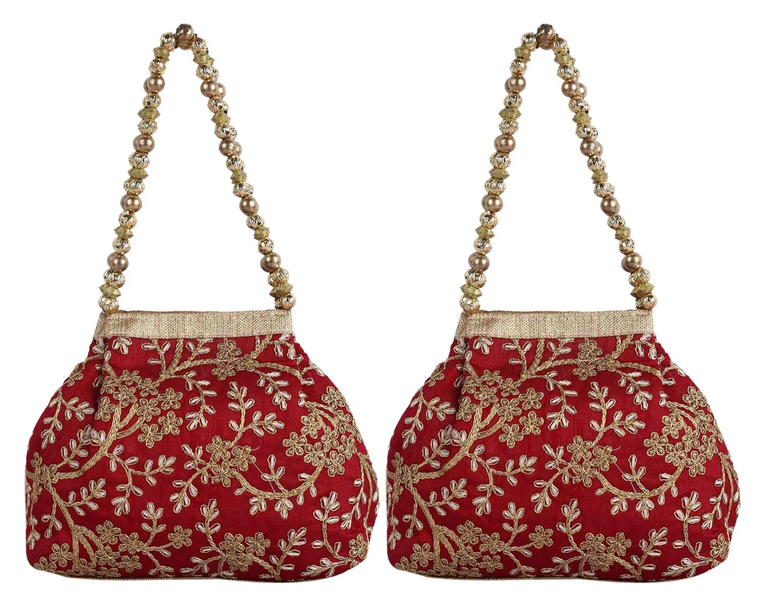 Kuber Industries 2 Pieces Polyester Embroidered Woman Potli Bag, Maroon - CTKTC031389