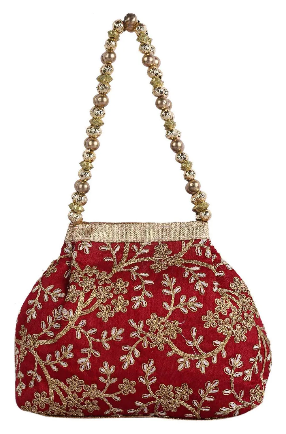 Kuber Industries 2 Pieces Polyester Embroidered Woman Potli Bag, Maroon - CTKTC031389