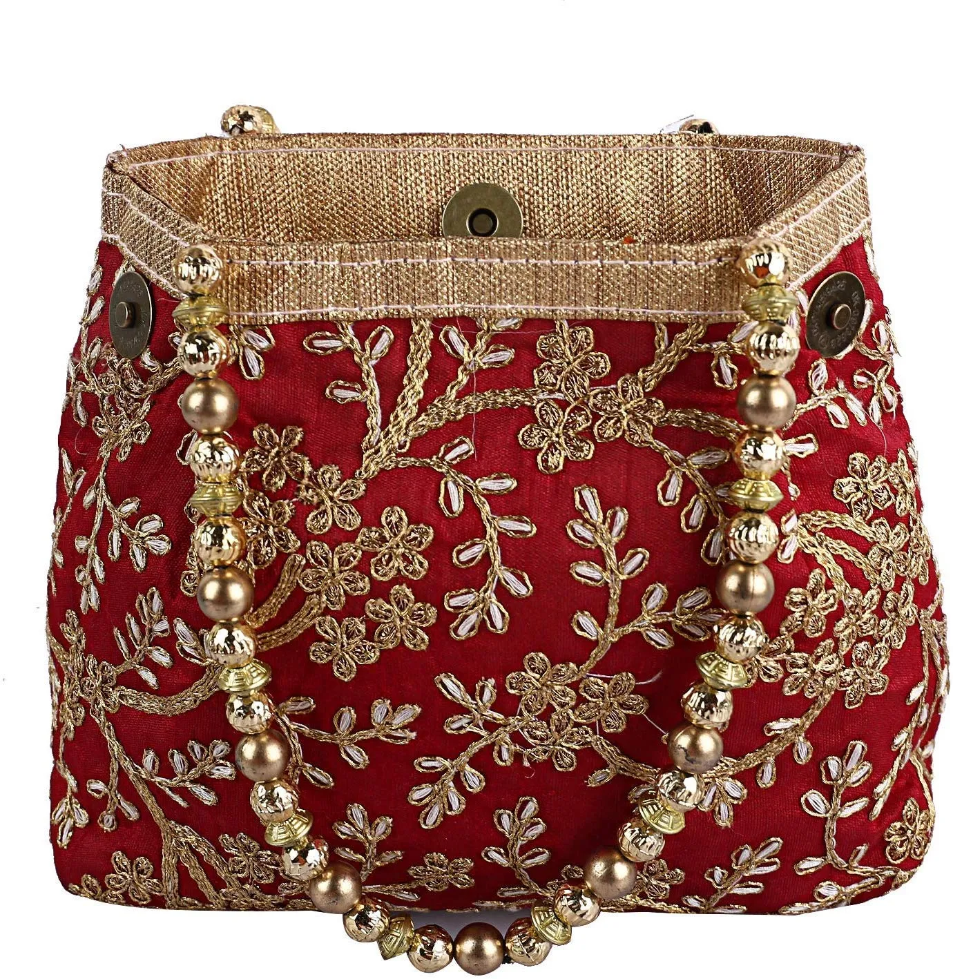 Kuber Industries 2 Pieces Polyester Embroidered Woman Potli Bag, Maroon - CTKTC031389