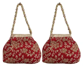 Kuber Industries 2 Pieces Polyester Embroidered Woman Potli Bag, Maroon - CTKTC031389