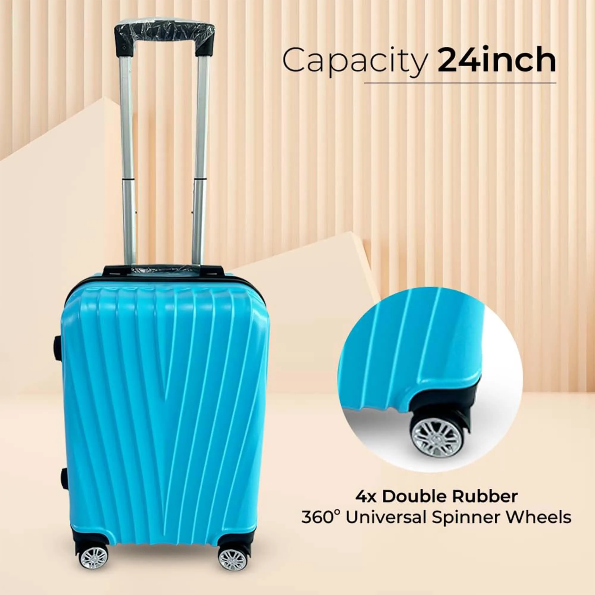 Kuber Industries 24inch Strong & Lightweight Cabin Trolley Bags with 360 Degree Rotating Wheels | Expandable Carry-On Cabin Luggage Suitcase | Bags for Travelling | Ice Blue