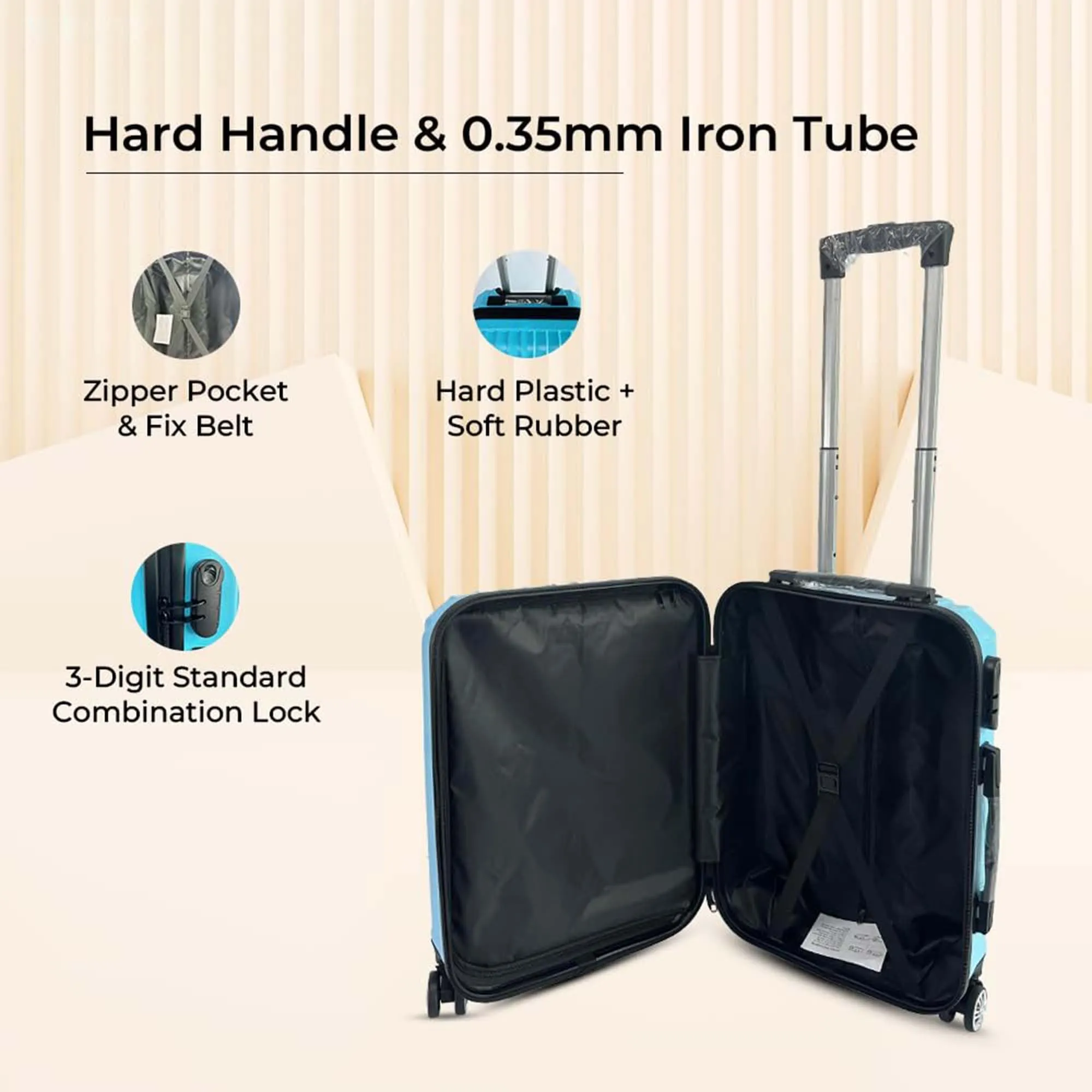 Kuber Industries 24inch Strong & Lightweight Cabin Trolley Bags with 360 Degree Rotating Wheels | Expandable Carry-On Cabin Luggage Suitcase | Bags for Travelling | Ice Blue