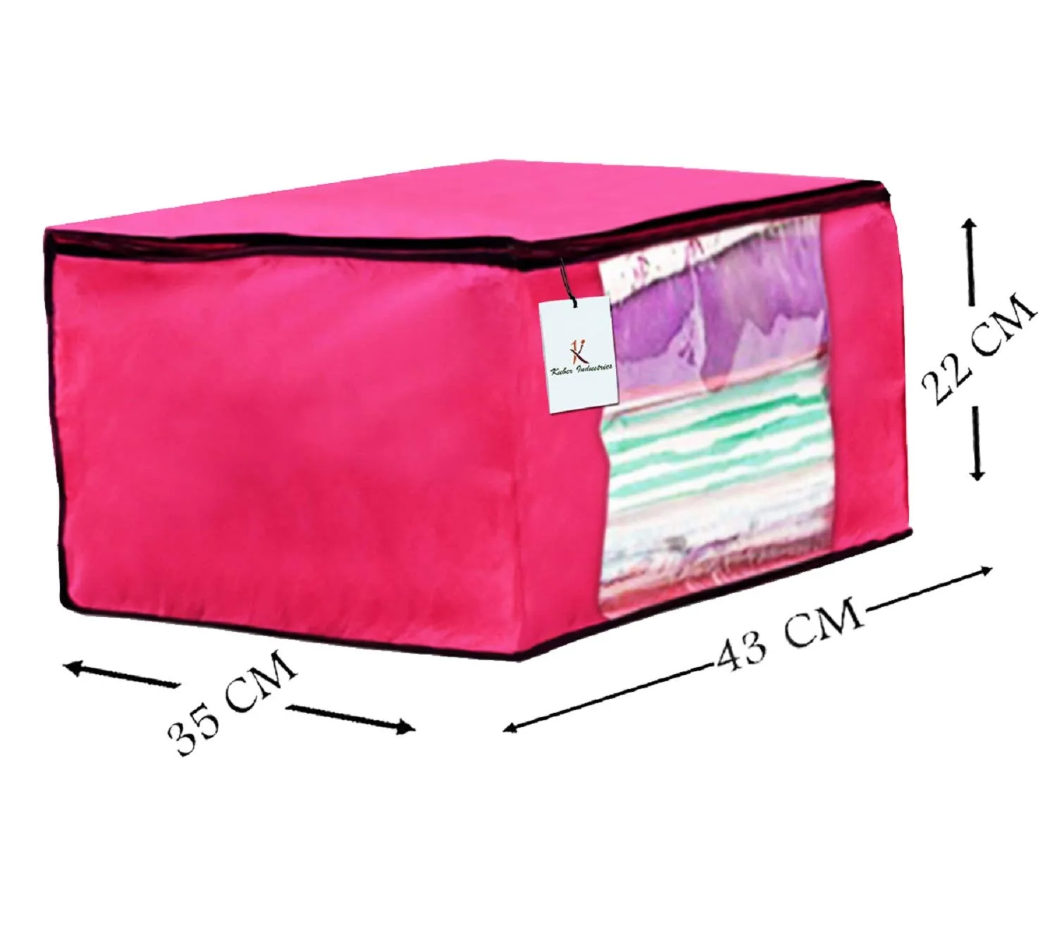 Kuber Industries 4 Piece Non Woven Fabric Saree Cover Set with Transparent Window, Extra Large, Pink-CTKTC23761