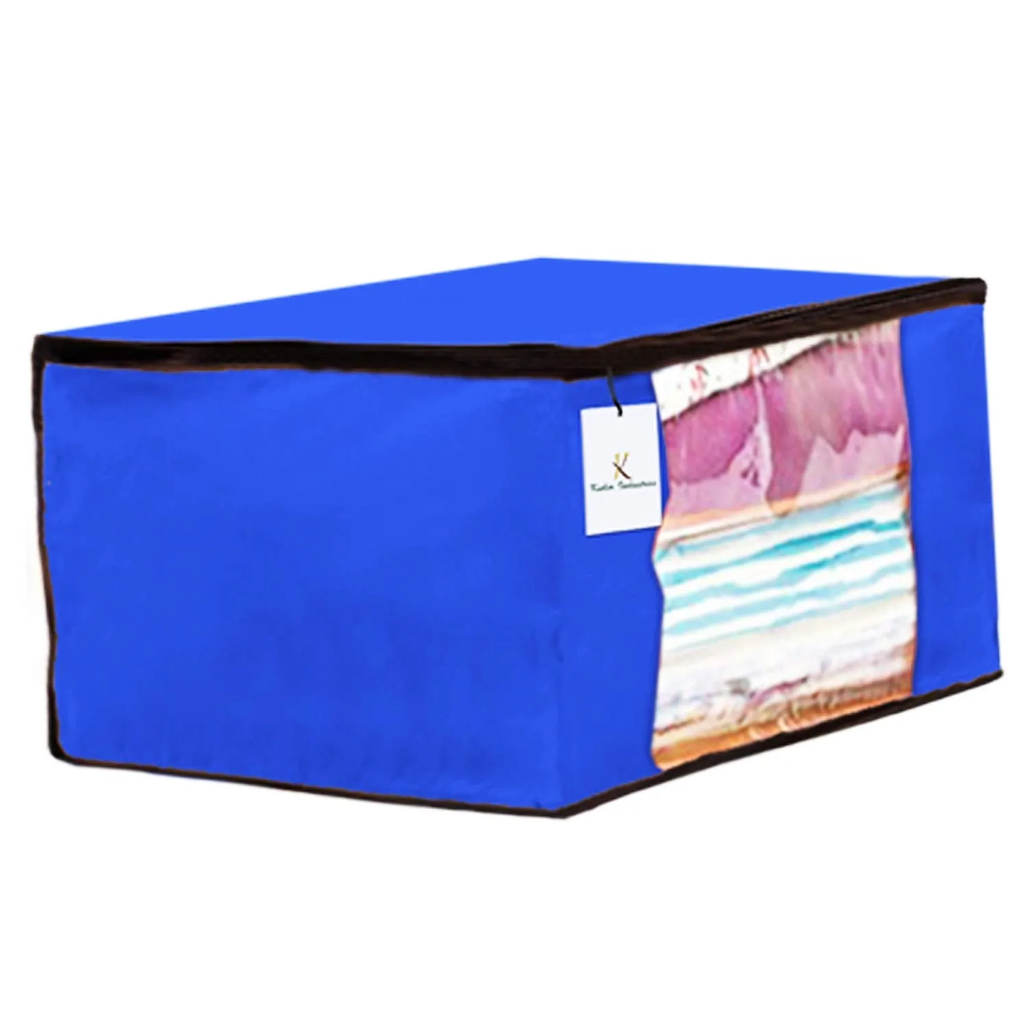 Kuber Industries 4 Piece Non Woven Fabric Saree Cover Set with Transparent Window, Extra Large, Royal Blue-CTKTC23782