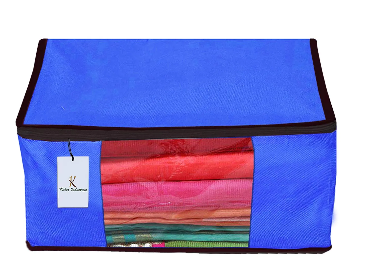 Kuber Industries 4 Piece Non Woven Fabric Saree Cover Set with Transparent Window, Extra Large, Royal Blue-CTKTC23782