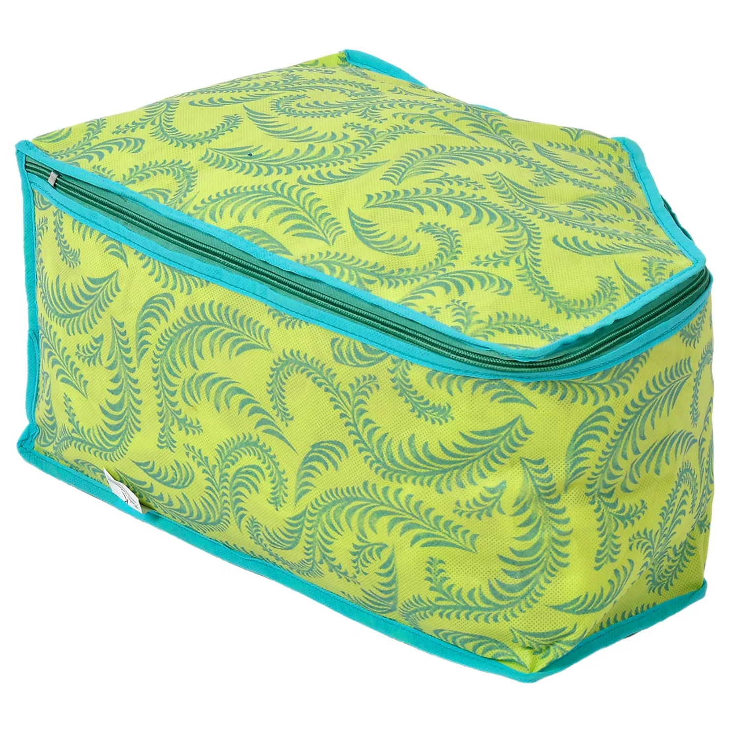 Kuber Industries Leaf Printed Non-Woven Blouse Cover Wardrobe Organiser|Metalic Leaf Print & Front Window|Zipper closure|Size 38 x 26 x 20 CM|Pack of 3 (Green)-44KM0529