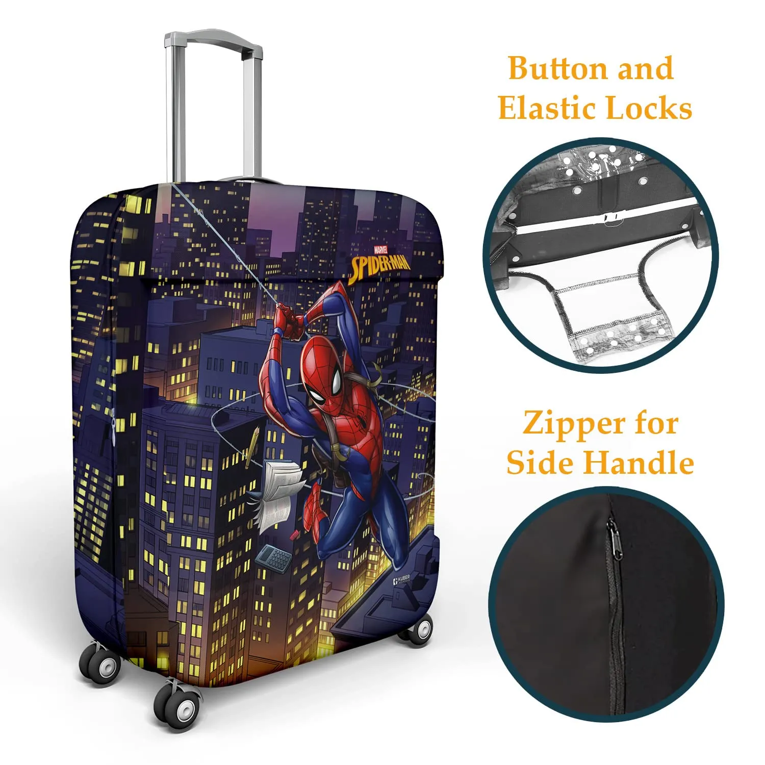 Kuber Industries Marvel Spiderman Luggage Cover | Polyester Travel Suitcase Cover | Washable | Stretchable Suitcase Protector | 22-26 Inch | Medium | Multicolor