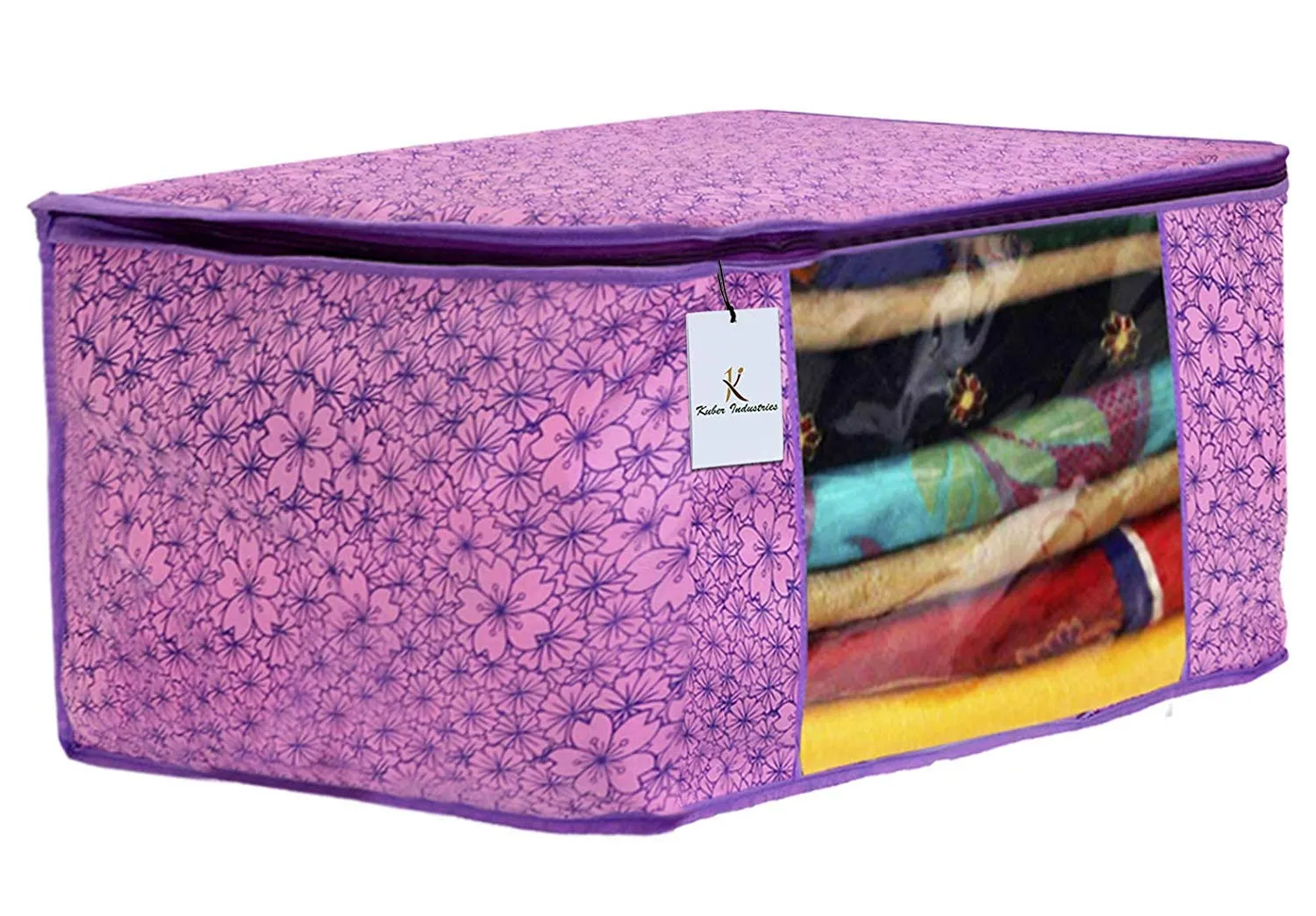 Kuber Industries Metalic Printed 3 Piece Non Woven Saree Cover and 3 Pieces Underbed Storage Bag, Storage Organiser, Blanket Cover, Pink Purple & Golden Brown & Beige -CTKTC42406