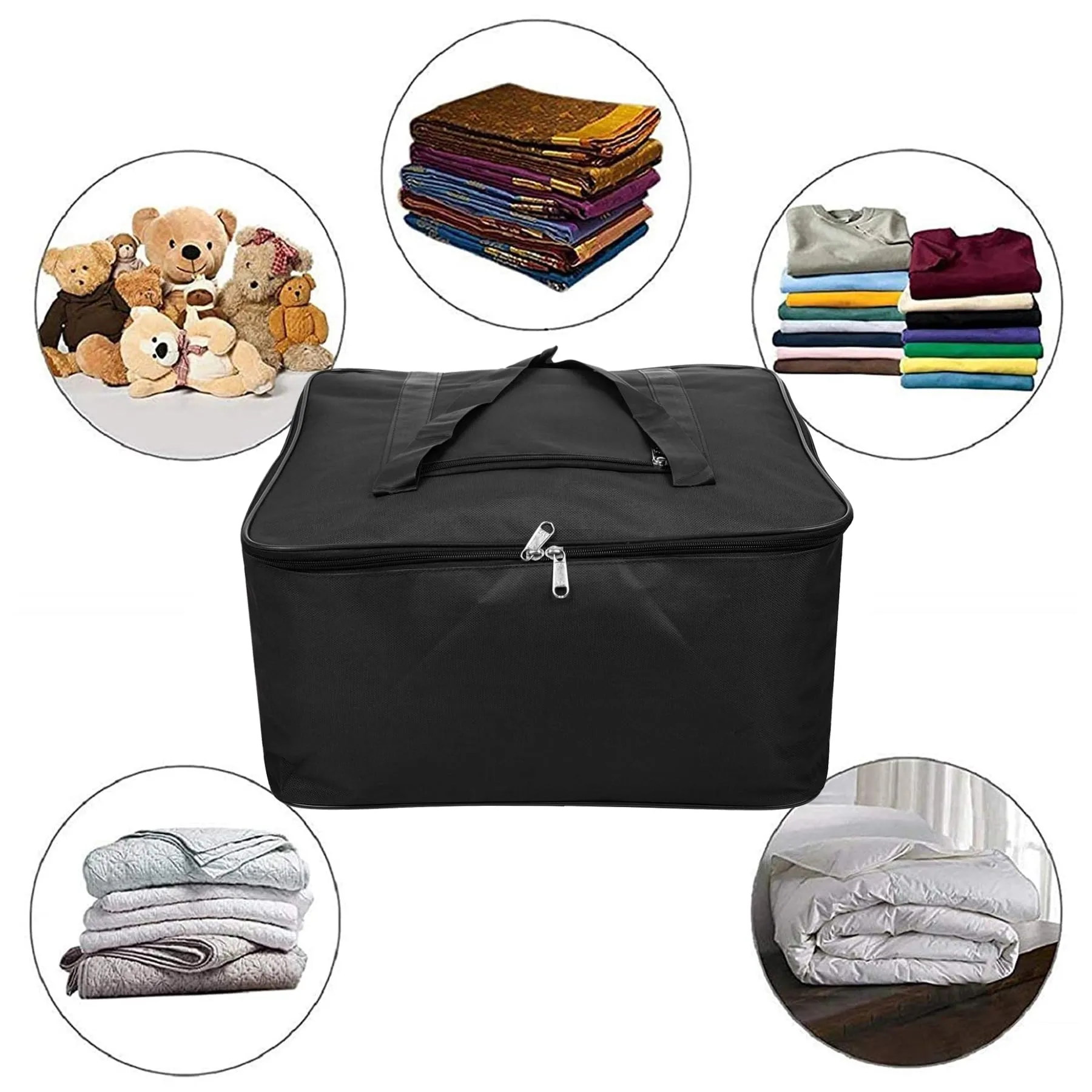 Kuber Industries Storage Bag | Clothes Storage Bag | Underbed Storage Bag | Zip Closure Storage Bag | Wardrobe Organiser with Handle | Net Attachi Bag | Large | Black