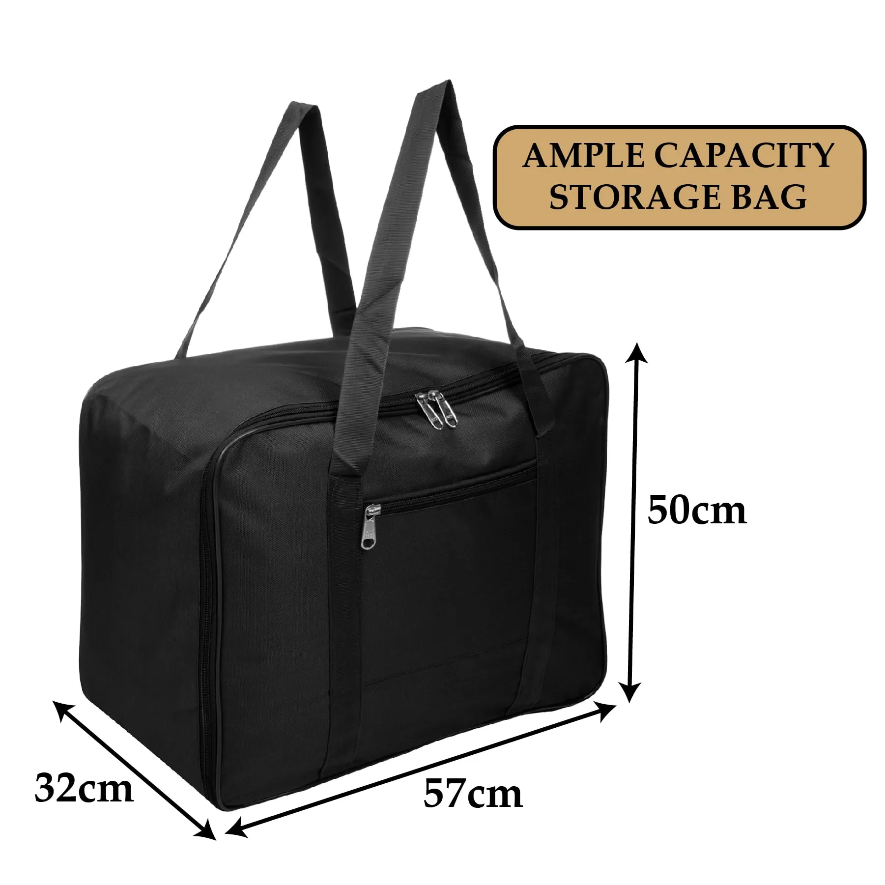 Kuber Industries Storage Bag | Clothes Storage Bag | Underbed Storage Bag | Zip Closure Storage Bag | Wardrobe Organiser with Handle | Net Attachi Bag | Large | Black