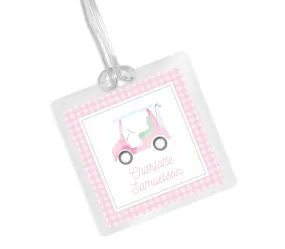 Laminated Bag Tag - Pink Golf Cart