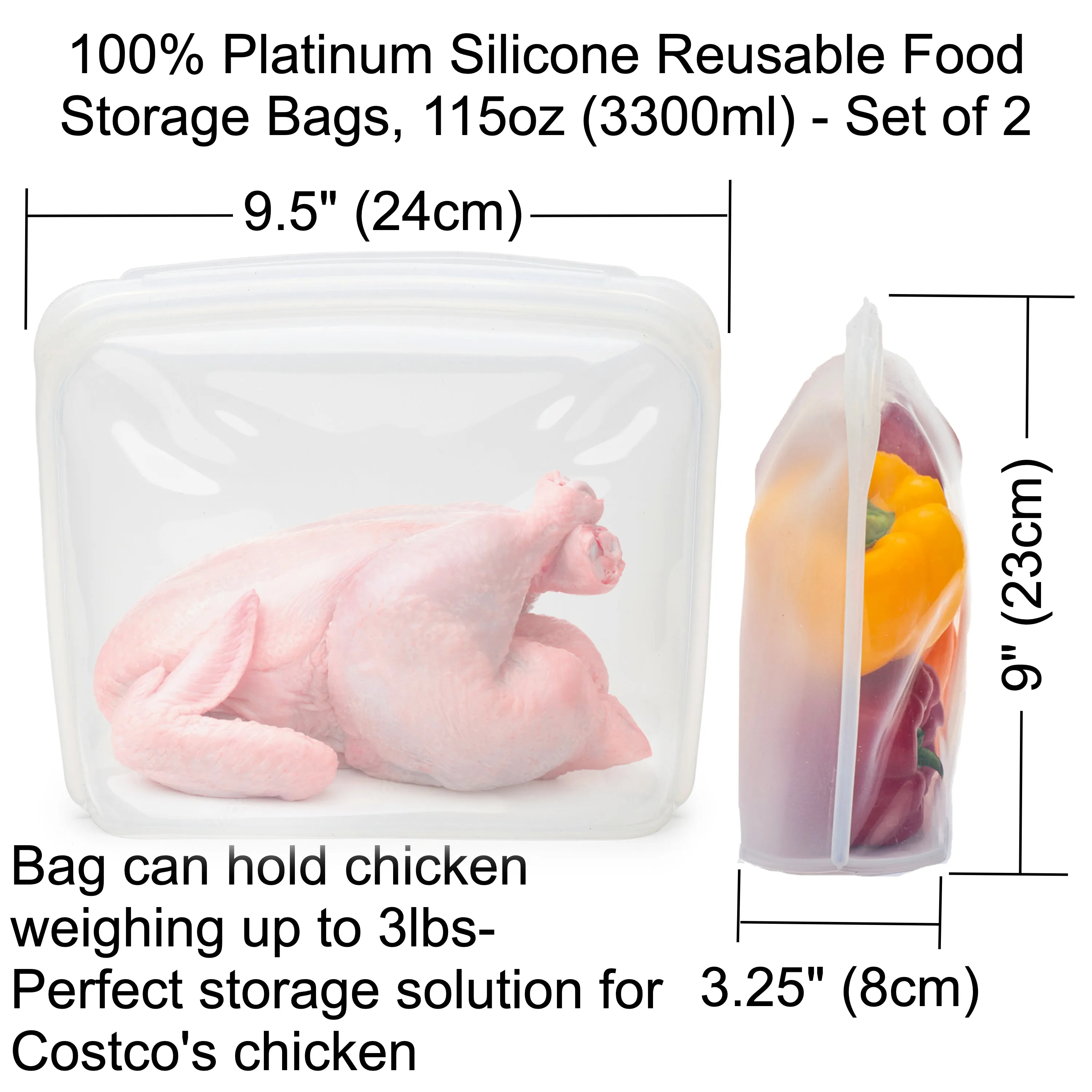 Large Reusable Silicone Bags for Fridge & Freezer - BPA-Free, Space-Saving, Easy Clean - Ditch Plastic Bags, Organize Kitchen