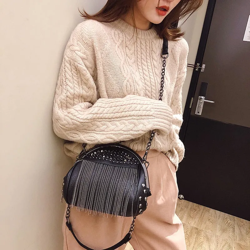 Leather Fringe Evening Bag