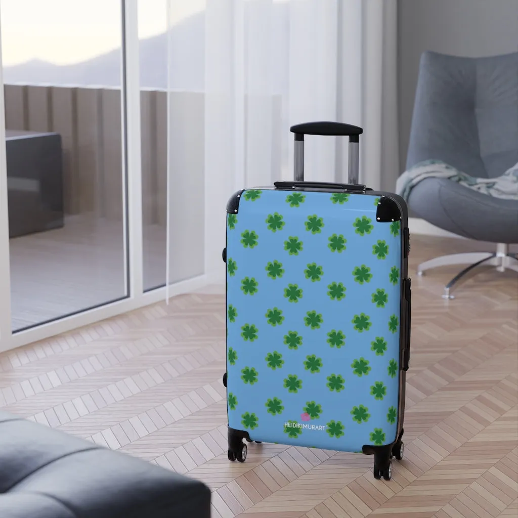 Light Blue Clover Suitcases, Irish Style St. Patrick's Day Designer Suitcase Luggage (Small, Medium, Large)