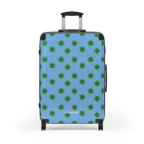 Light Blue Clover Suitcases, Irish Style St. Patrick's Day Designer Suitcase Luggage (Small, Medium, Large)