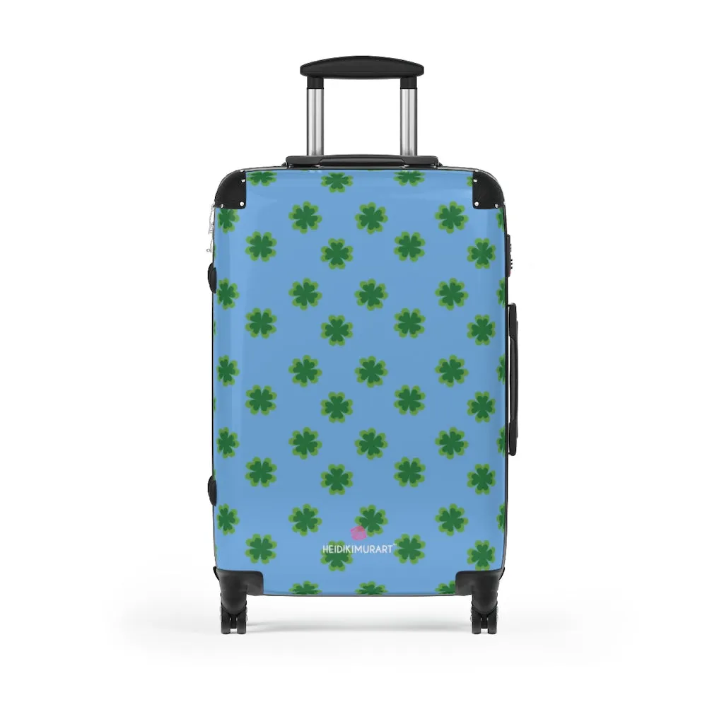 Light Blue Clover Suitcases, Irish Style St. Patrick's Day Designer Suitcase Luggage (Small, Medium, Large)