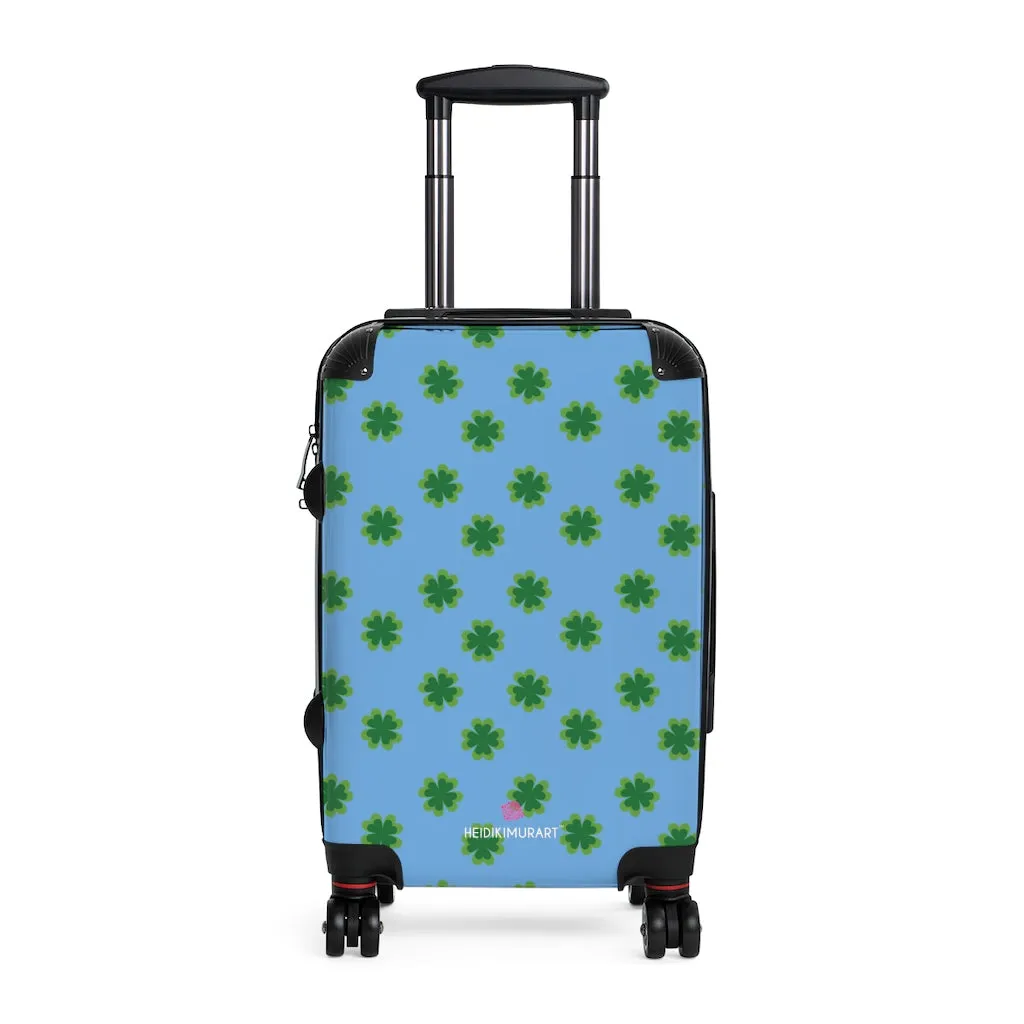 Light Blue Clover Suitcases, Irish Style St. Patrick's Day Designer Suitcase Luggage (Small, Medium, Large)