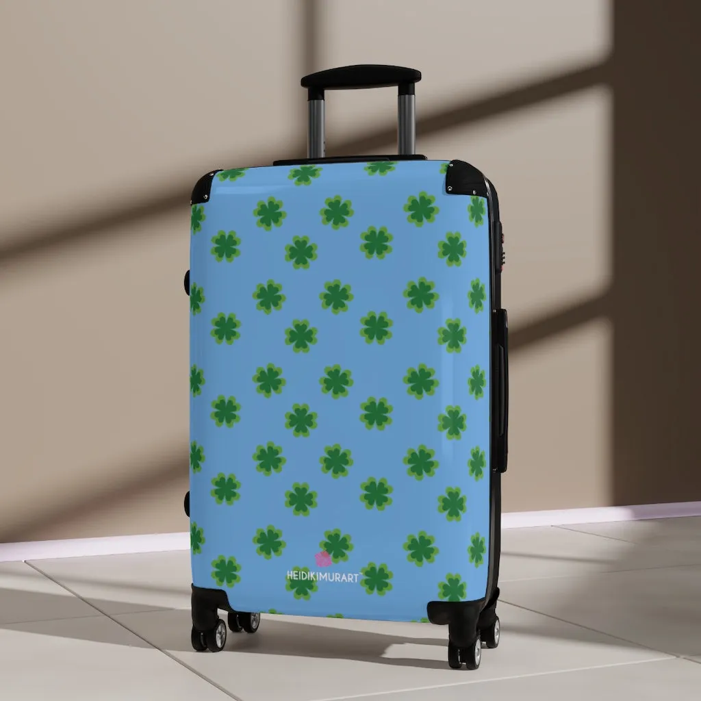 Light Blue Clover Suitcases, Irish Style St. Patrick's Day Designer Suitcase Luggage (Small, Medium, Large)