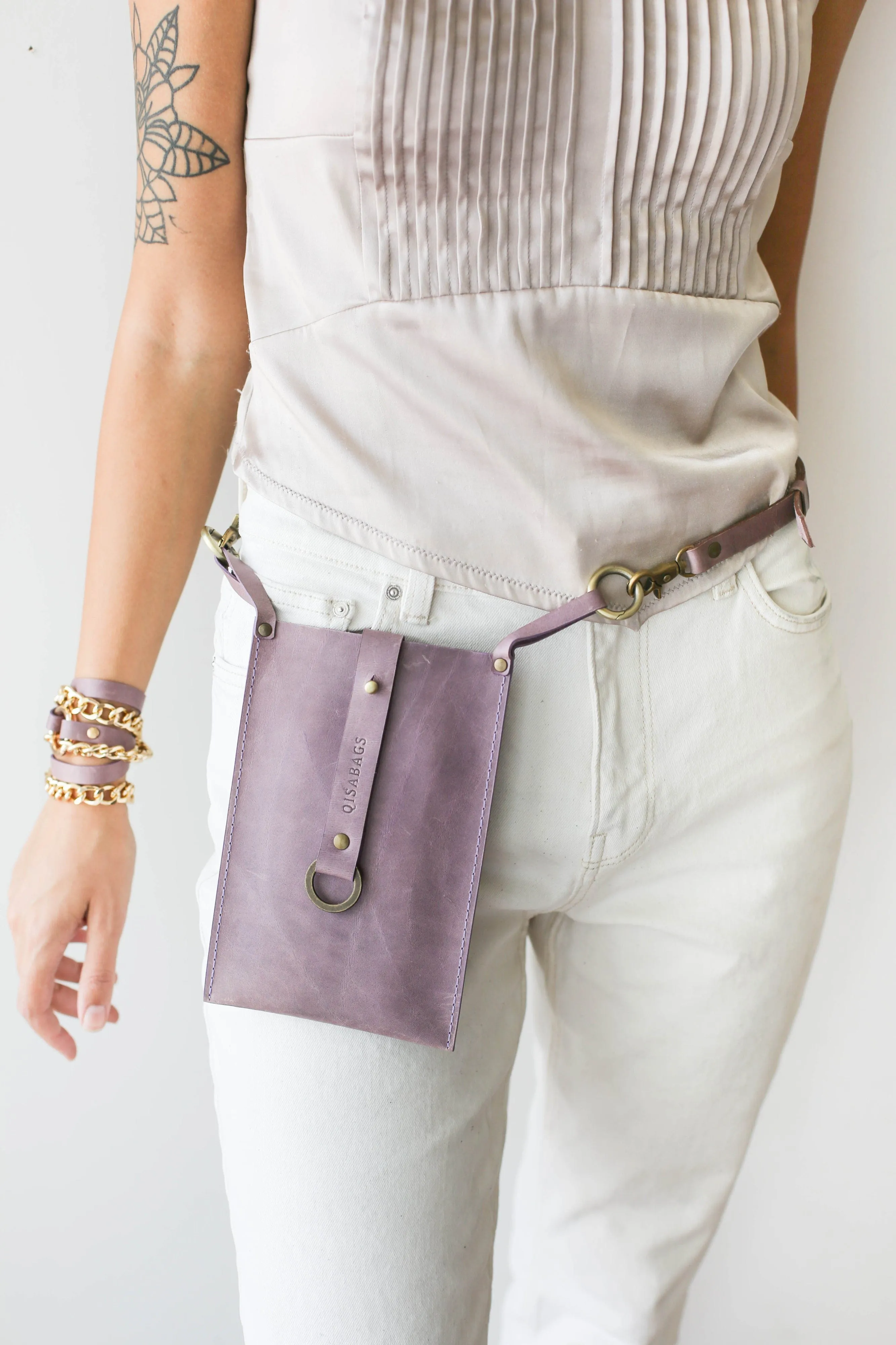 Lilac Leather Phone Bag