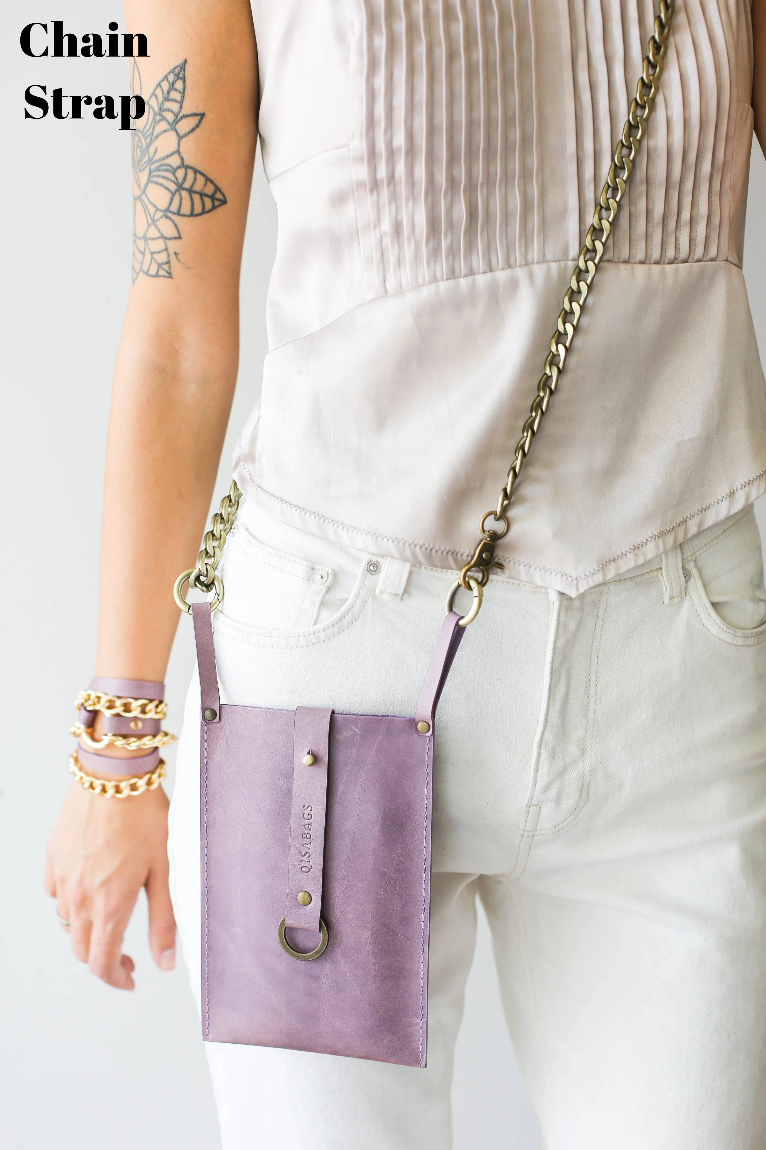 Lilac Leather Phone Bag