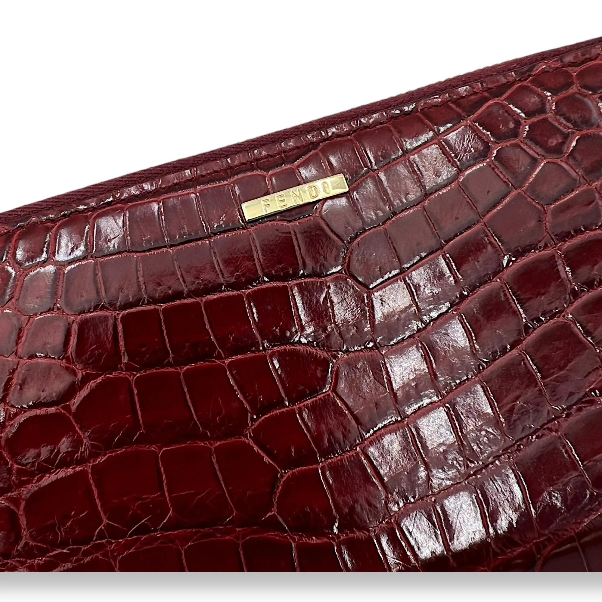 Logo Wallet Long Red in Crocodile Leather, Gold hardware