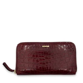 Logo Wallet Long Red in Crocodile Leather, Gold hardware