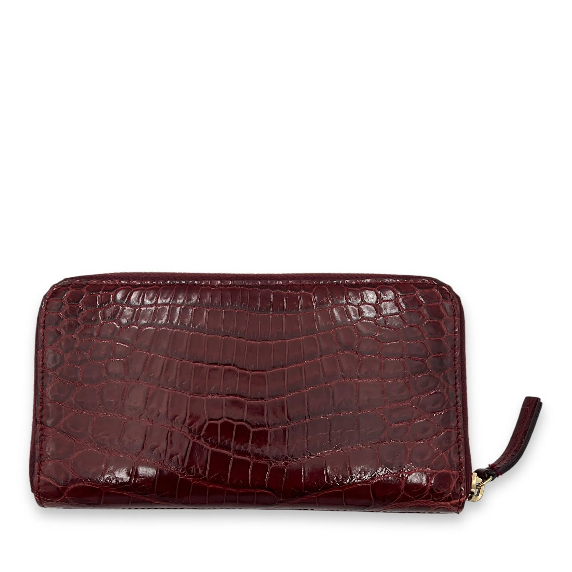 Logo Wallet Long Red in Crocodile Leather, Gold hardware