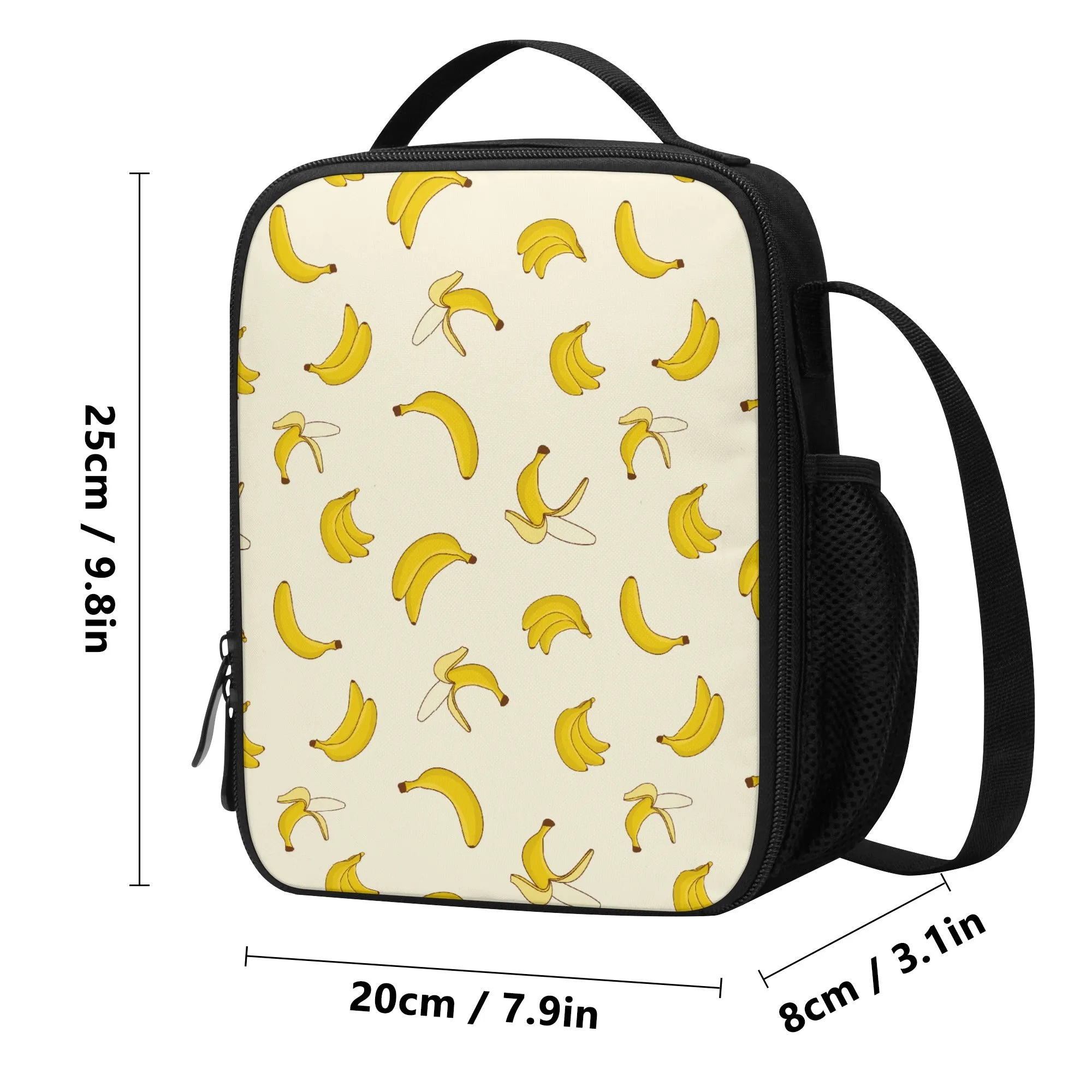 Lunch Bag-All-Over Print-Lunch Box Bag with Bottle Holder-Cute Banana Pattern