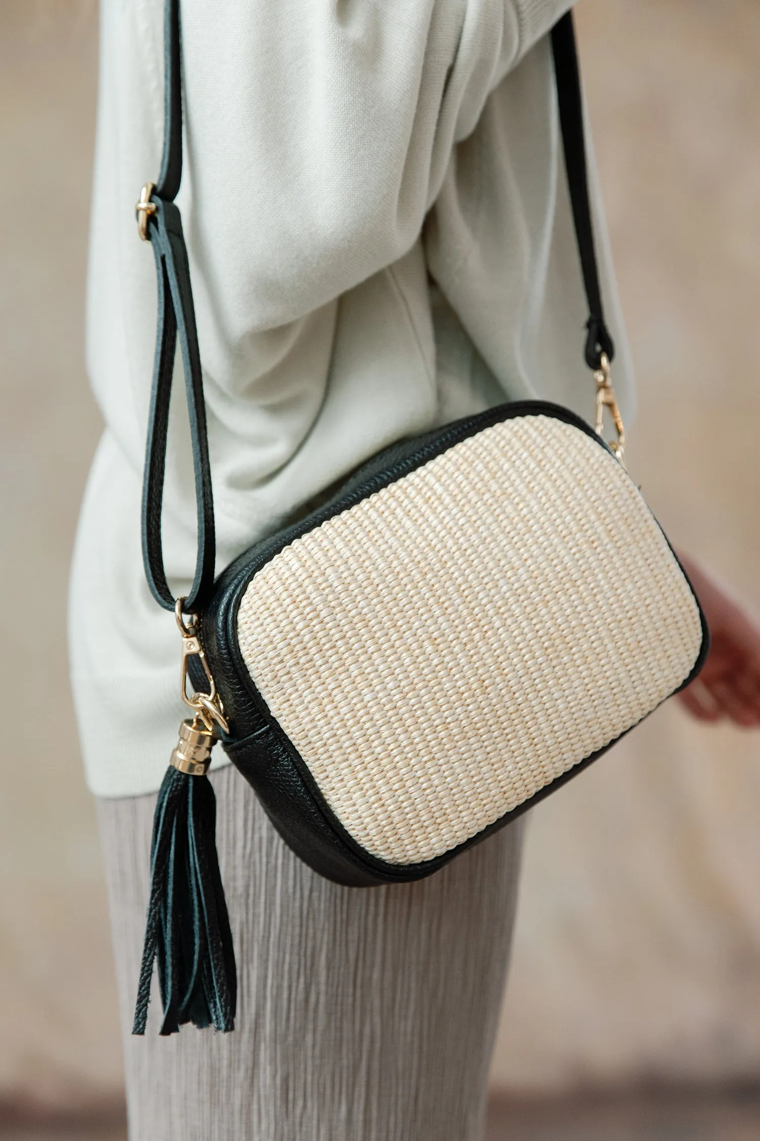 Marla Leather Raffia Camera Bag