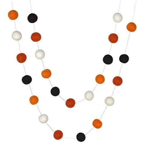 Matthew   Mae - Halloween Felt Ball Garland- Oranges, Black & White