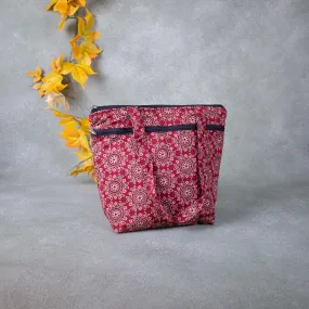 Medium Size Handbag Maroon with Flower Design.