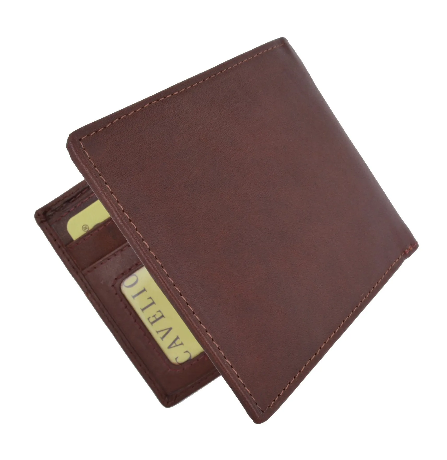 Mens Genuine High Quality Leather ID Card Holder Classic Design Slim Bifold Wallet by Cavelio 730060