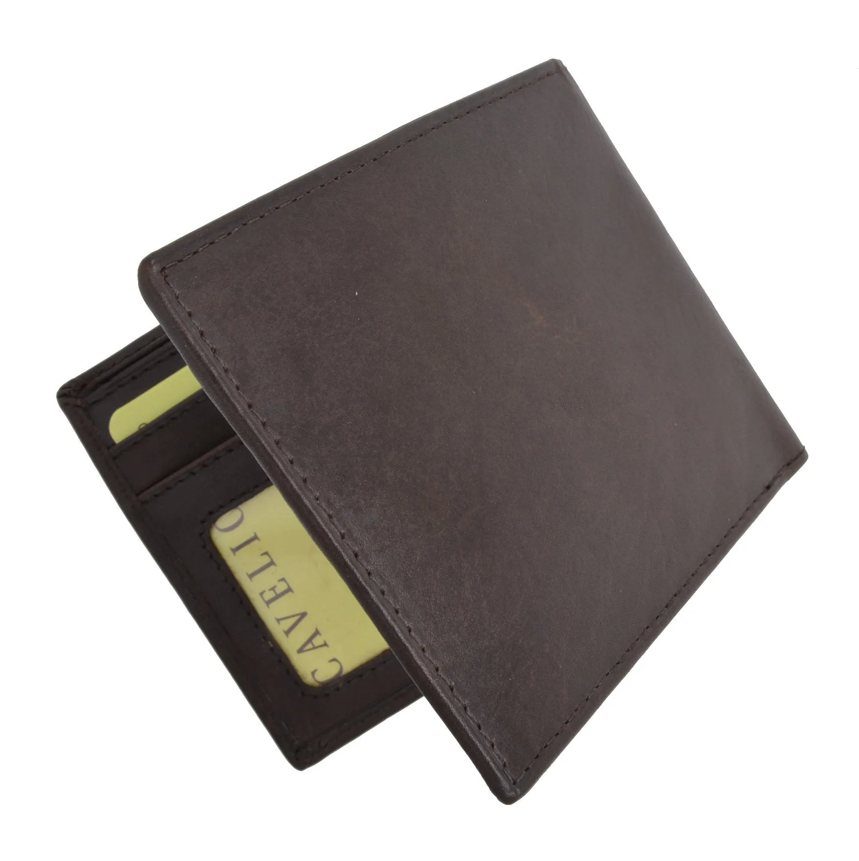 Mens Genuine High Quality Leather ID Card Holder Classic Design Slim Bifold Wallet by Cavelio 730060