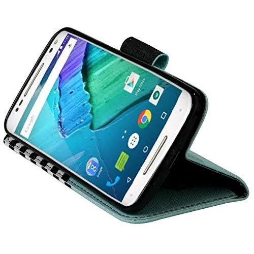 Motorola Droid Turbo 2 Case | Moto X Force Case | Kinzie Bounce Case, Wrist Strap Pu Leather Magnetic Fold[Kickstand] Wallet Case with ID & Card Slots - Teal Anchor