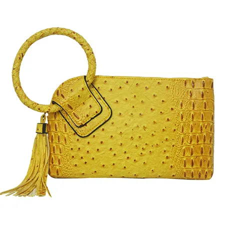 Mustard NGIL Textured Fashion Faux Leather Mini Purse With Fringe Tassel