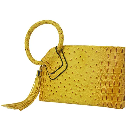 Mustard NGIL Textured Fashion Faux Leather Mini Purse With Fringe Tassel