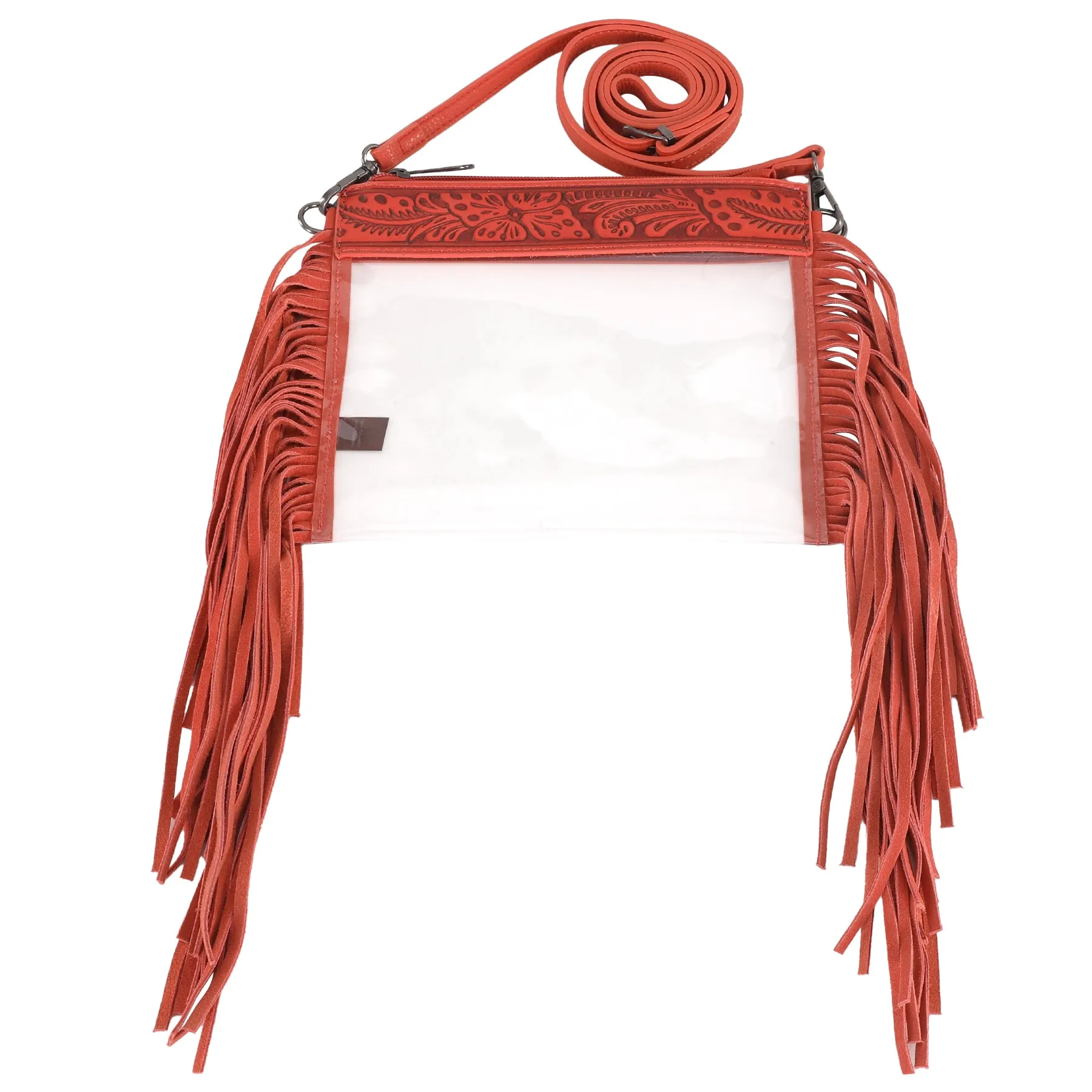 MW1257-A191  Montana West Western Fringe Stadium Clear Crossbody Bag