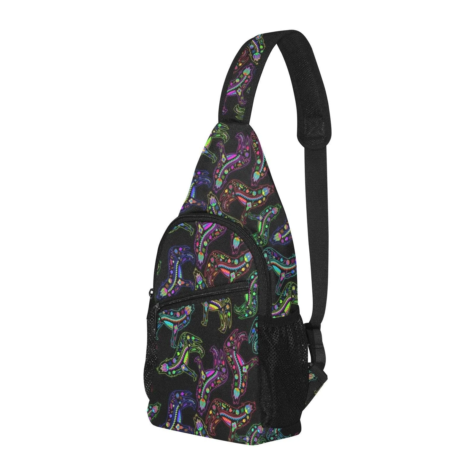 Neon Floral Wolves Chest Bag