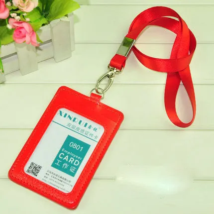 New Candy Colors ID Holders Bank Credit Card Holders Unisex PU Leather Neck Strap Working Badge with Lanyard Wholesale ZC009