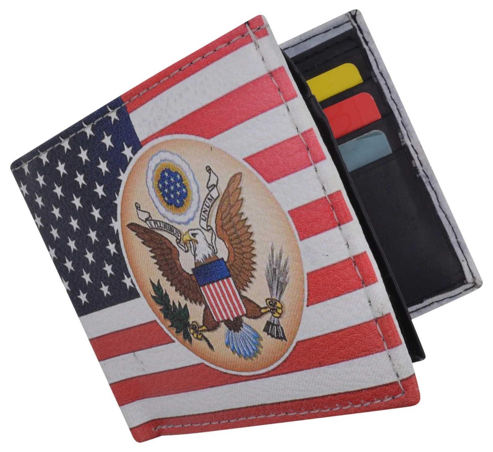 New USA Flag with Logo Men's Genuine Leather Bifold Multi Card ID Center Flap Wallet  1246-21