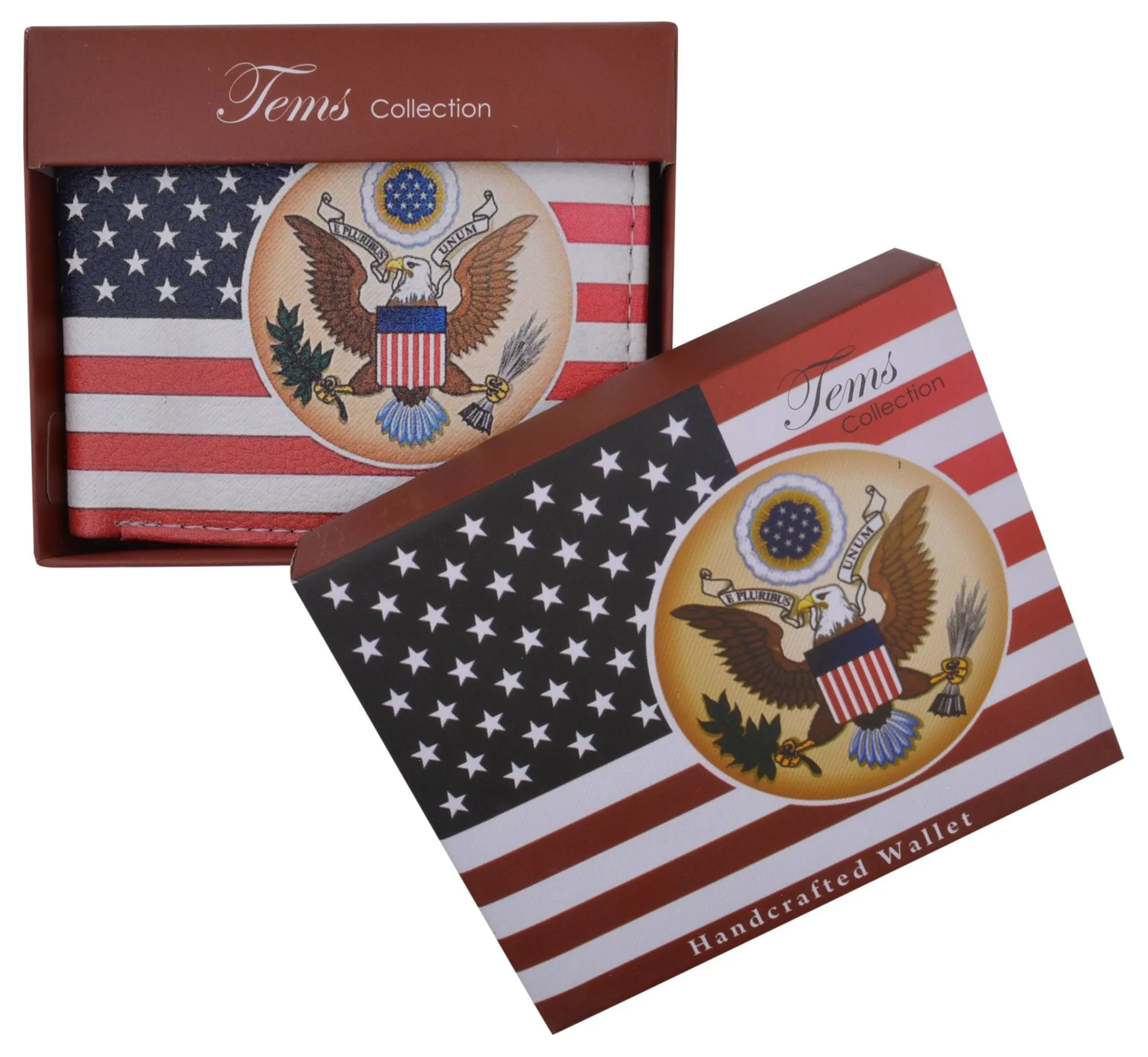 New USA Flag with Logo Men's Genuine Leather Bifold Multi Card ID Center Flap Wallet  1246-21