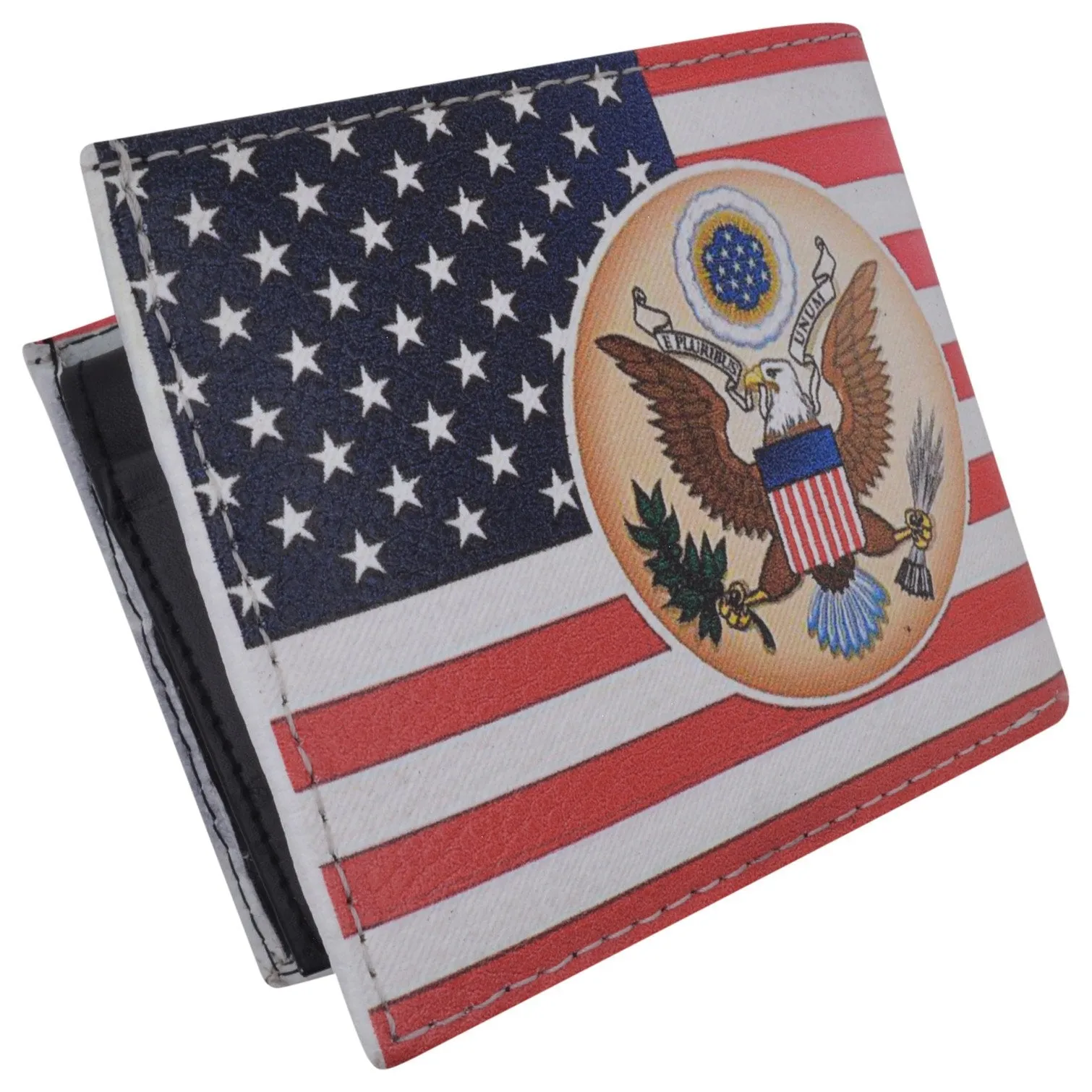 New USA Flag with Logo Men's Genuine Leather Bifold Multi Card ID Center Flap Wallet  1246-21