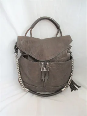 OLIVIA HARRIS Olive soft leather hobo satchel shoulder bag carryall fringe tassel